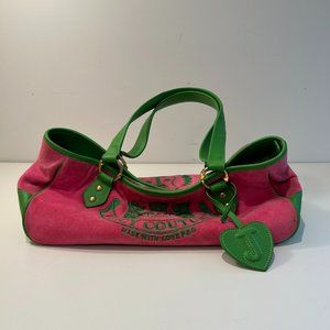 JUICY COUTURE Pink Terry Cloth and Green Leather Handbag